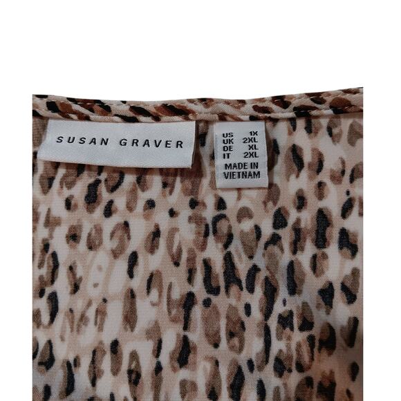 SUSAN GRAVER Stretchy Knit Top Blouse Tunic Plus 1X Animal Print Cheetah Career - Picture 4 of 7